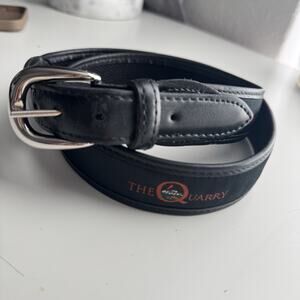 YRI Embroidered Canvas & Leather Ribbon Golf Belt The Quarry Size 36 Blue